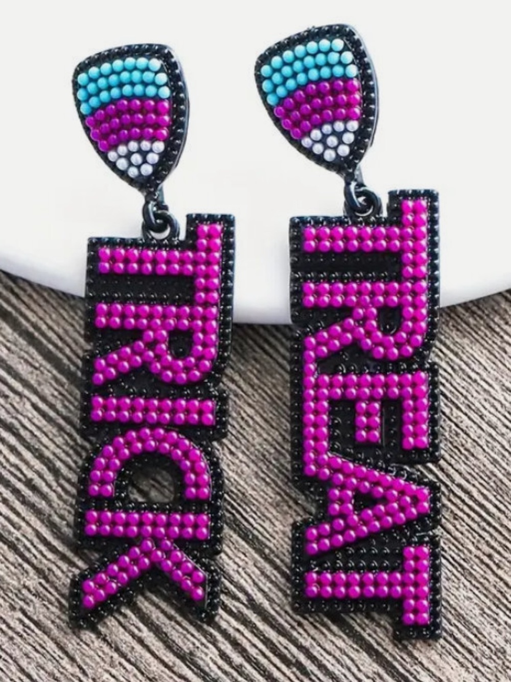 Trick or Treat Beaded Statement Earrings. Lightweight. Pop of purple. Festive